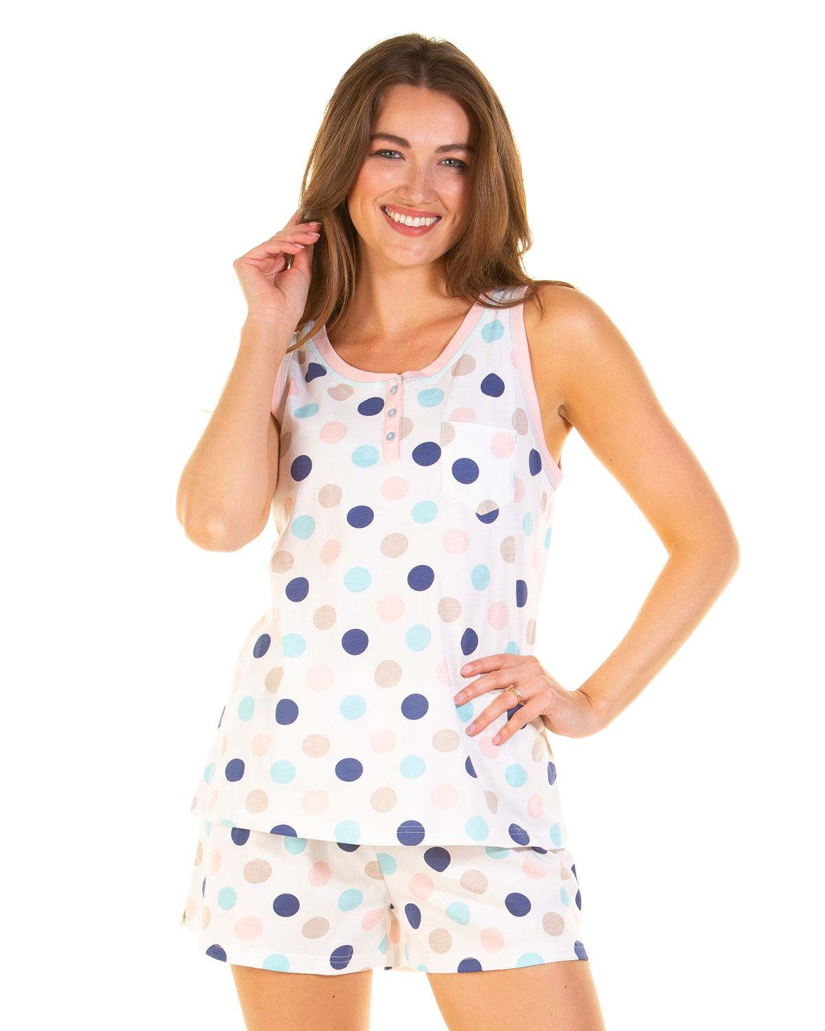 Sue Marks Womens Misty Dots Sleeveless Button Short Pyjamas