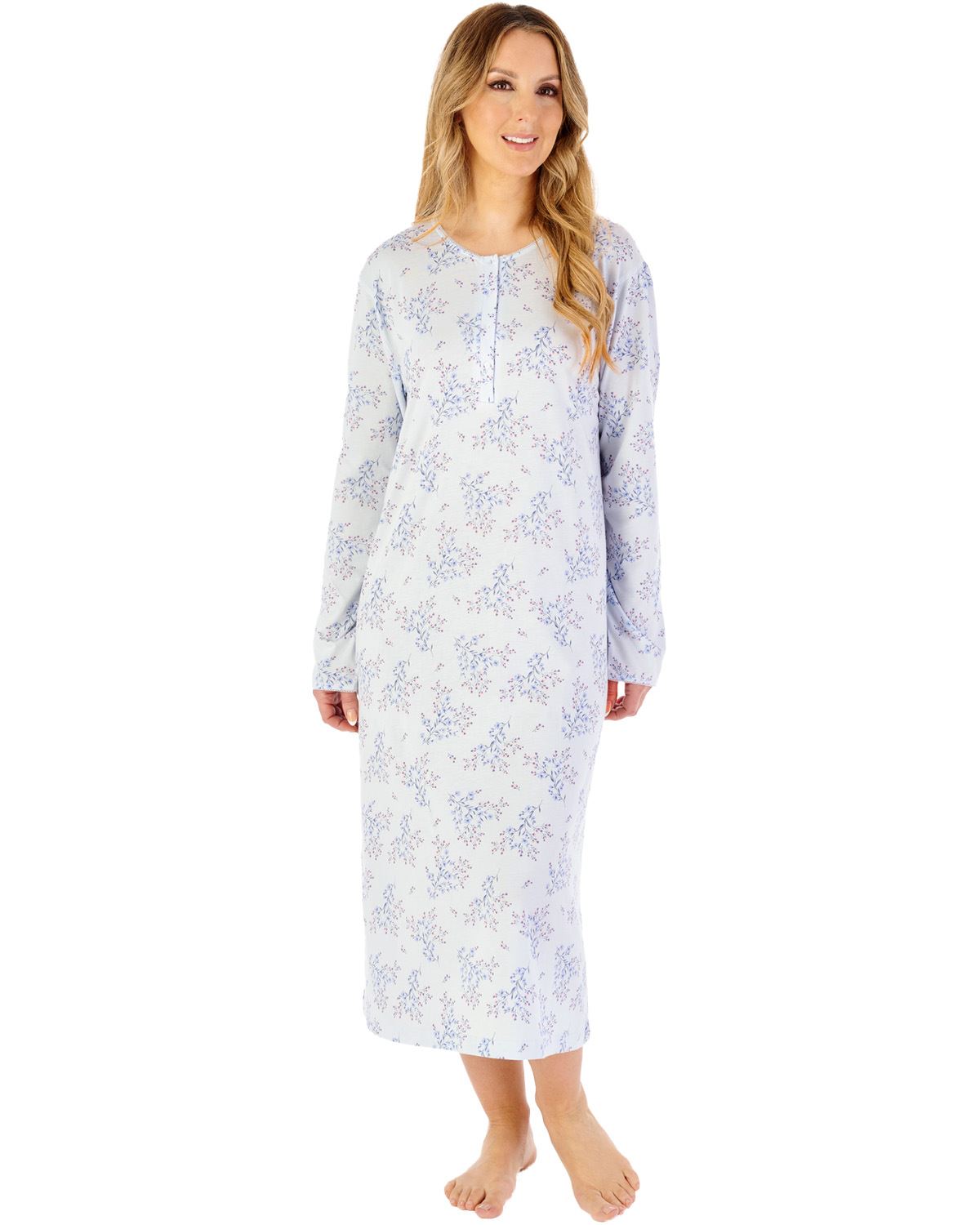 Slenderella Womens Bamboo Cotton Floral 45" Long Sleeve Nightdress