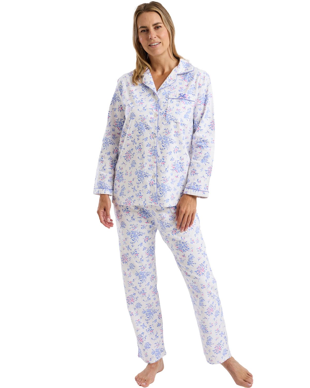 Marlon Womens Floral Bouqeut Wincey Button Pyjamas