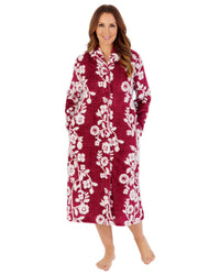 Slenderella Womens Floral Jaquard Fleece 45" Button Housecoat