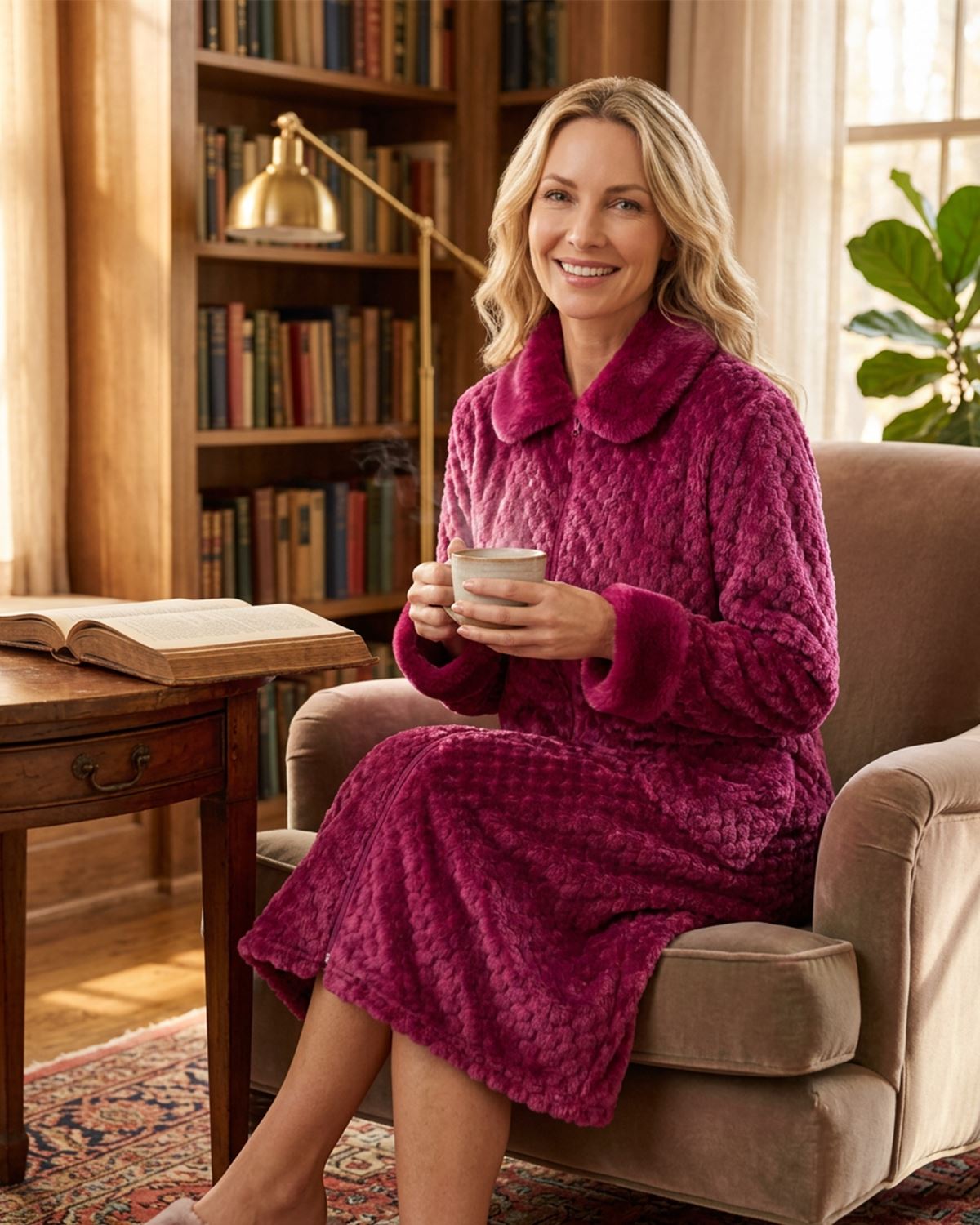 Marlon Womens Faux Fur Puff Fleece Zip Robe