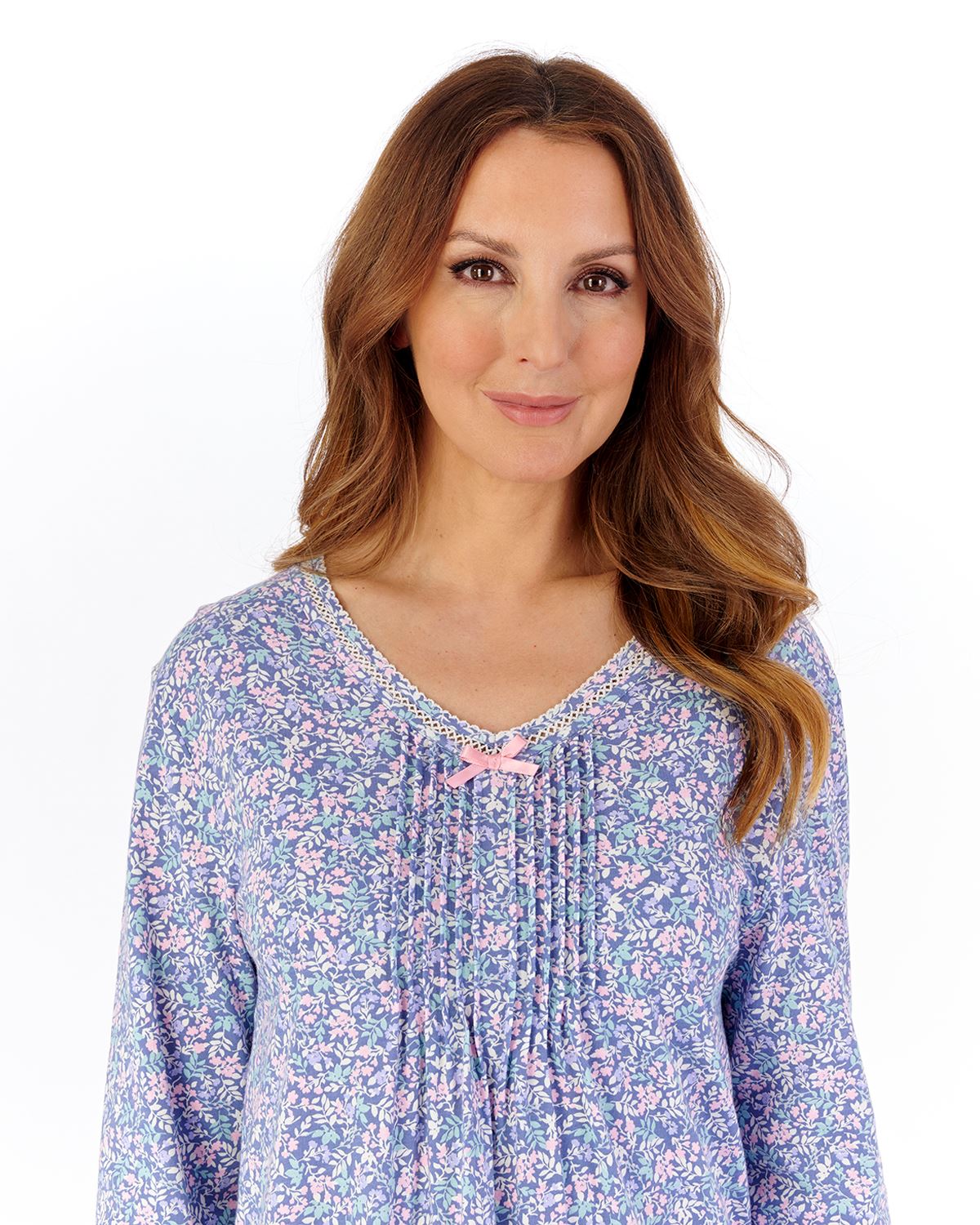 Slenderella Womens Multicoloured Floral 45" Long Sleeve Nightdress