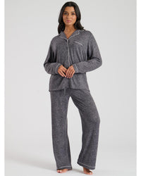 Loungeable Womens Marl Brushed Rib Buttoned Pyjamas
