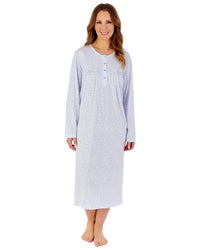 Slenderella Womens Ditsy Berry Jersey 45" Long Sleeve Nightdress