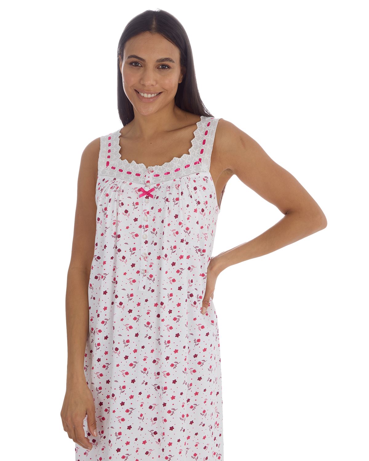 Cottonique Womens Sleeveless Cotton Floral Nightie