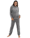 Womens Polished Fleece Slogan Hooded Pyjamas
