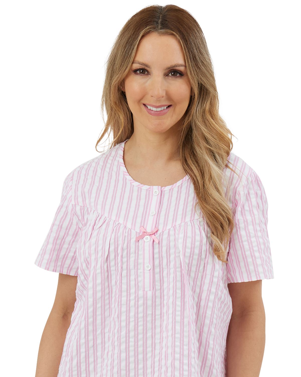 Marlon Womens Coastal Stripe Seersucker 40" Short Sleeve Nightie