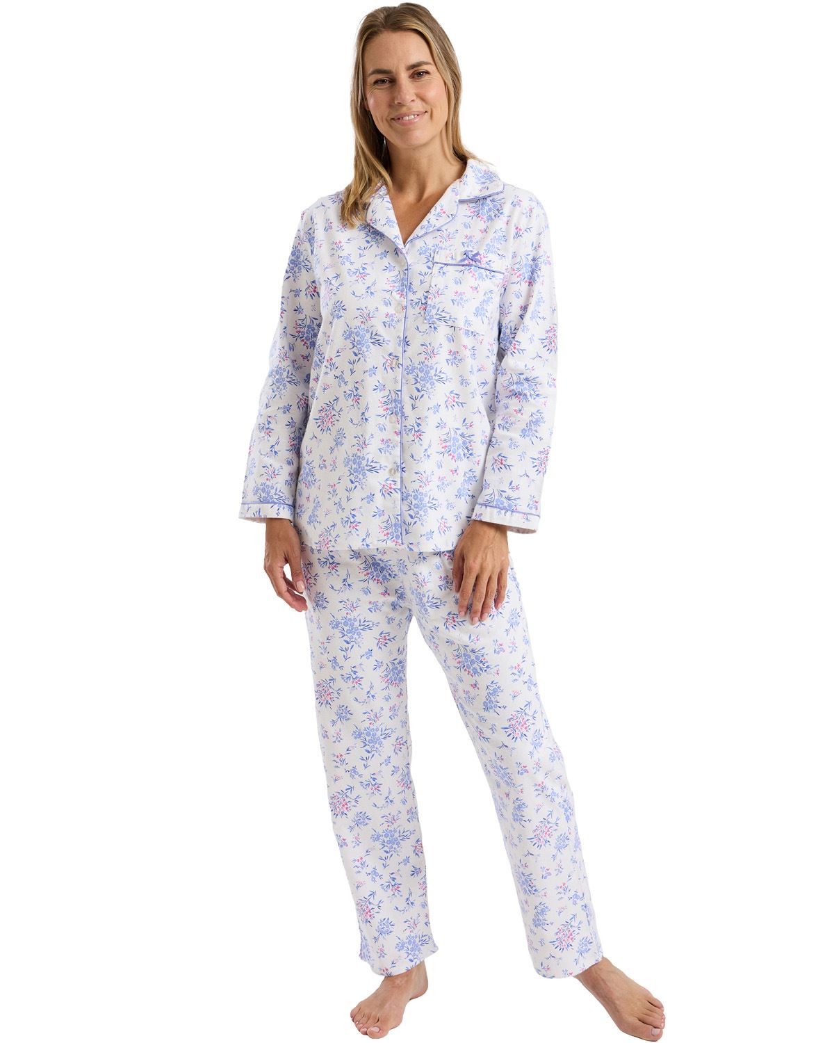 Marlon Womens Floral Bouqeut Wincey Button Pyjamas