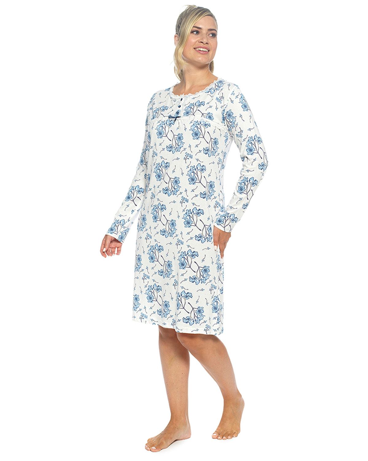 Wolf & HArt Womens Floral AOP Cotton Nightie with Trim