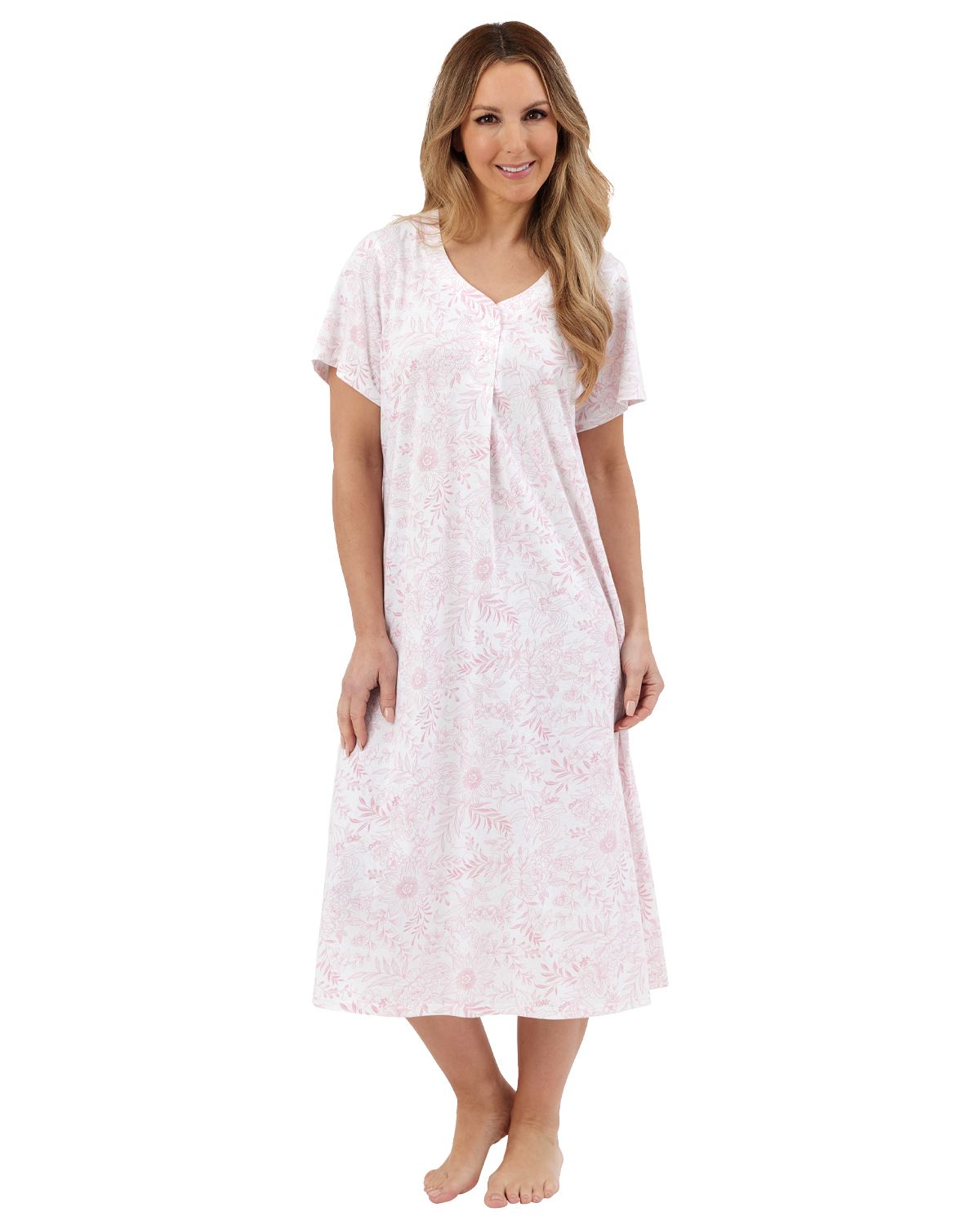 Marlon Womens Sketch Floral 45" Short Sleeve Nightie
