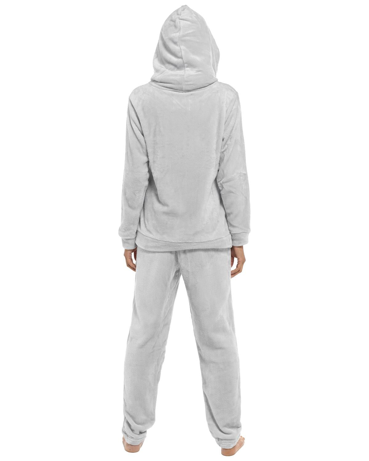 Womens Polished Fleece Slogan Hooded Pyjamas