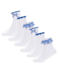 Girls 6 Pack Gingham Lace Socks