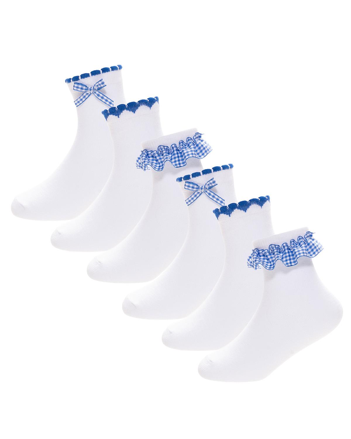 Girls 6 Pack Gingham Lace Socks
