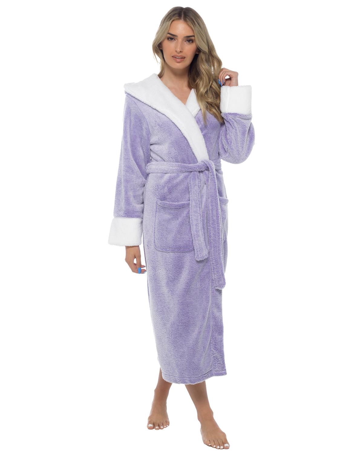 Womens Polished Fleece Sherpa Trim Dressing Gown