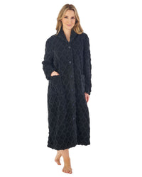 Slenderella Womens Textured Fleece Button Dressing Gown