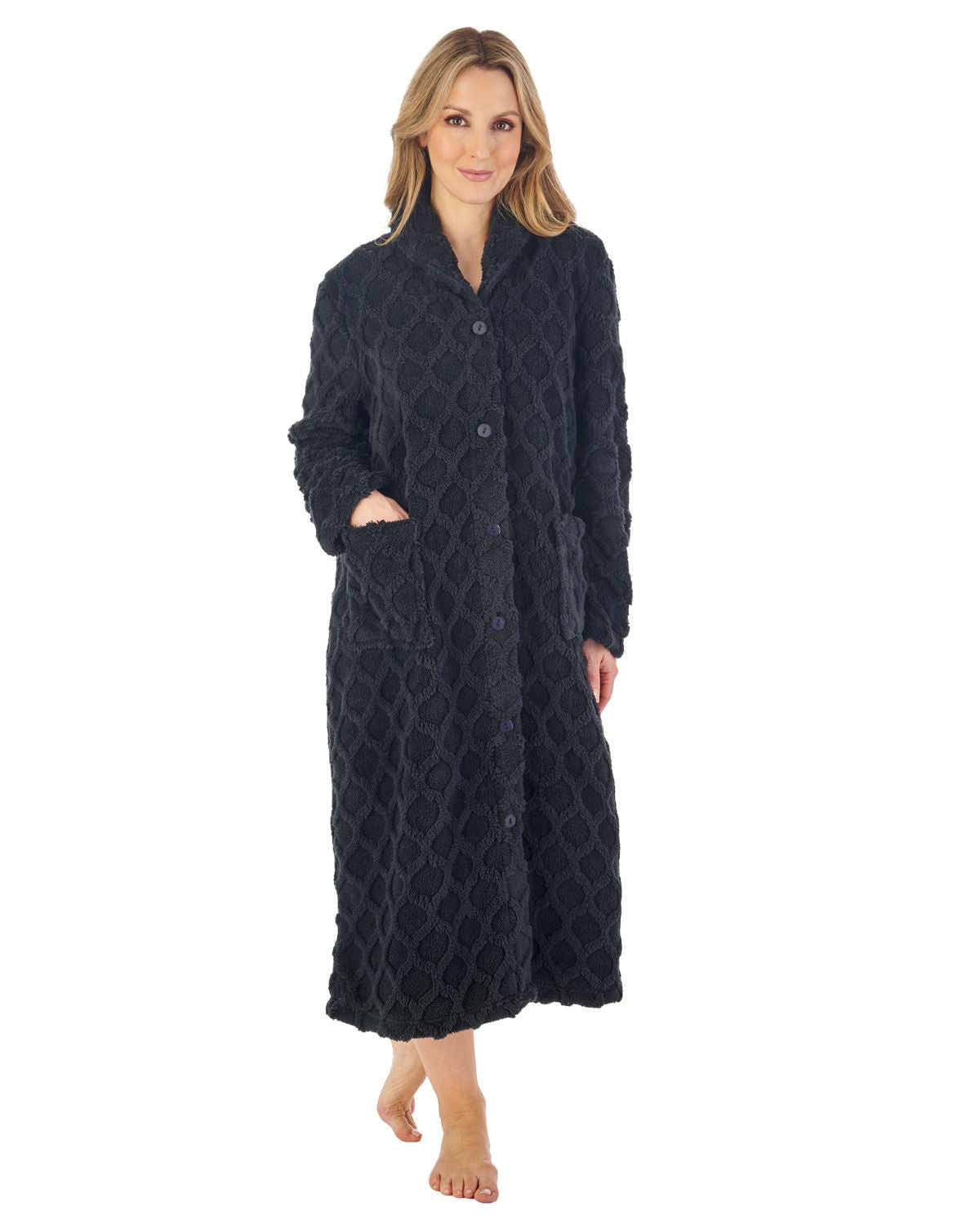 Slenderella Womens Textured Fleece Button Dressing Gown