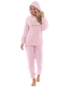 Womens Polished Fleece Slogan Hooded Pyjamas