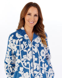 Slenderella Womens Floral Jaquard Fleece 46" Zip Housecoat