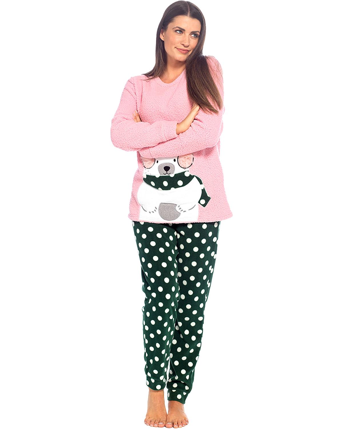 Wolf and Harte Womens Polar Bear Sherpa Top with Fleece Pants Pyjamas