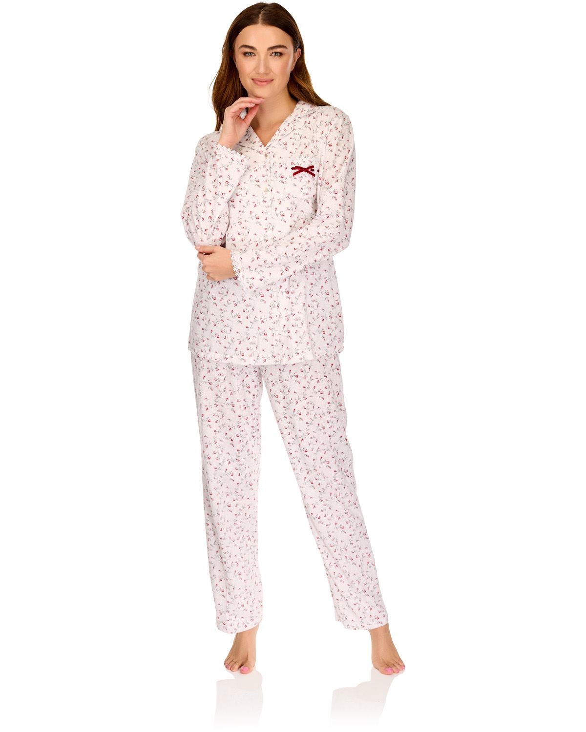 La Marquise Womens 'Velvet Rose' Long Sleeve Button Pyjamas