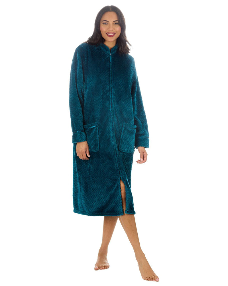 Undercover Womens Waffle Fleece Zip Dressing Gown