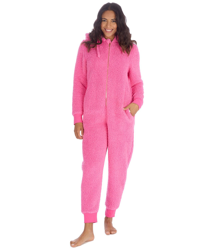 Huggable Womens Borg Zip Hooded Onesies