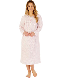Slenderella Womens Ditsy Print 45" Long Sleeve Jersey Nightdress