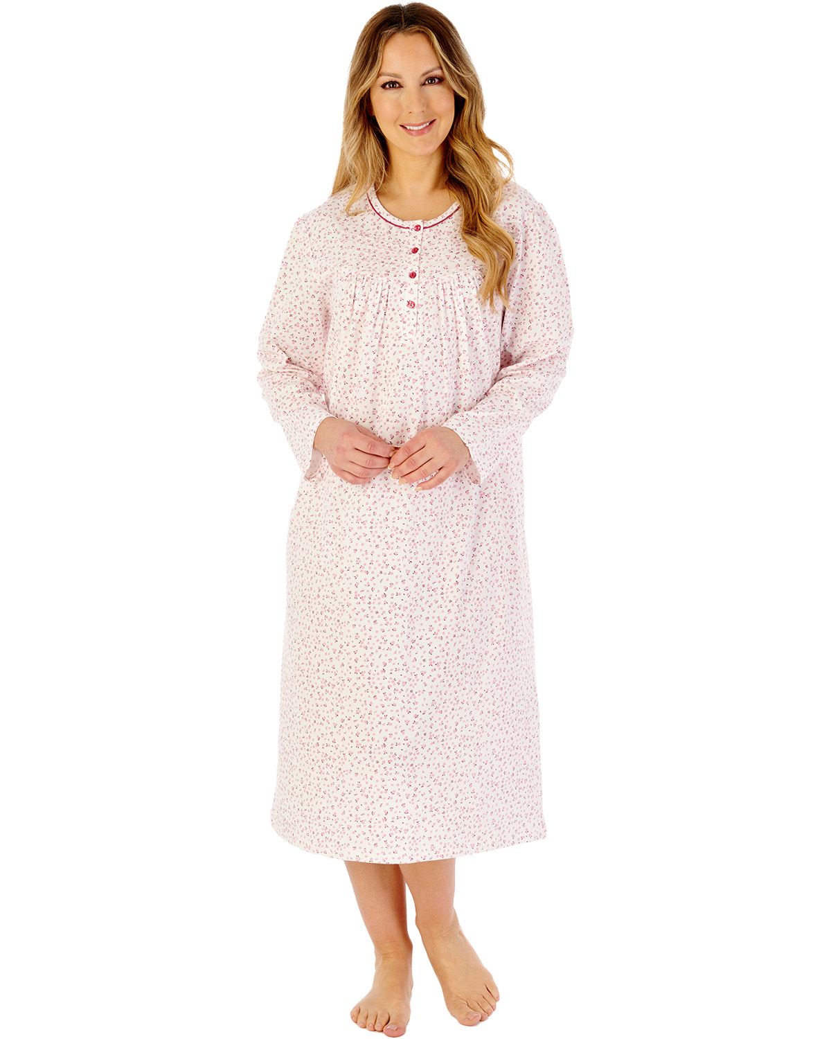 Slenderella Womens Ditsy Print 45" Long Sleeve Jersey Nightdress