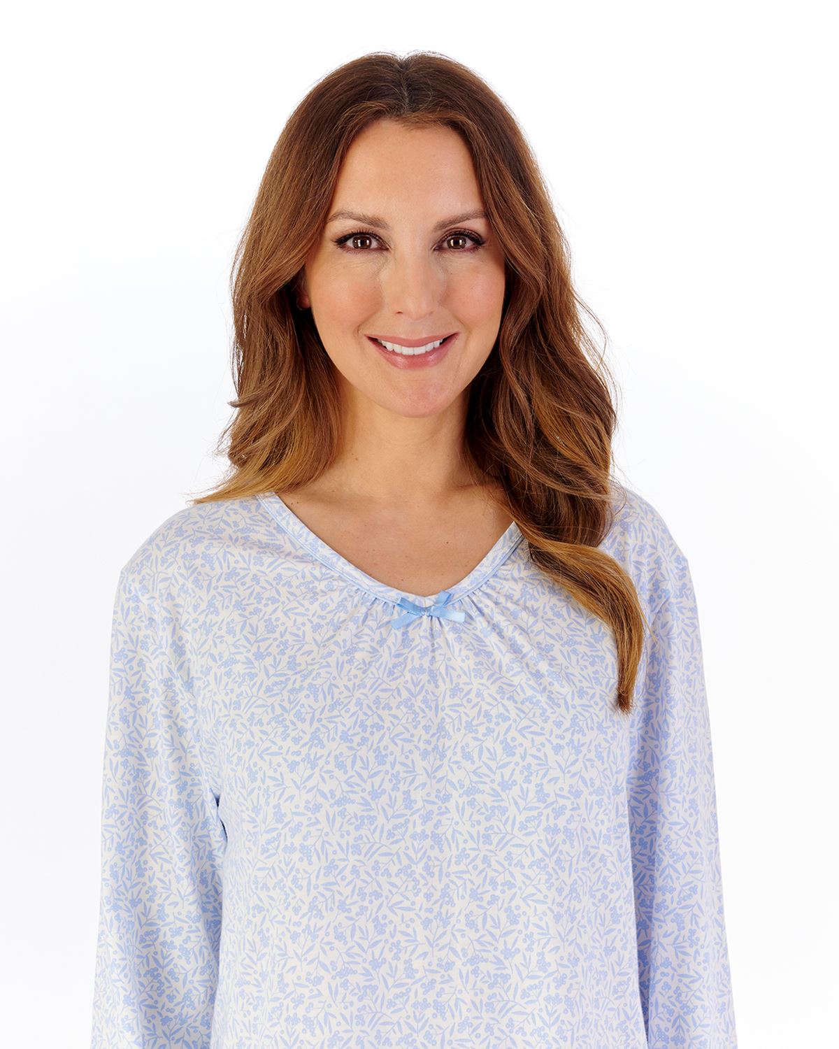 Slenderella Womens Ditsy Berry Jersey 42" Long Sleeve Nightdress