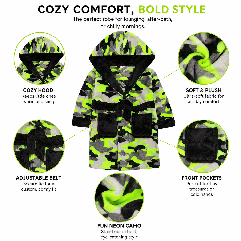 Boys Neon Camo Print Dressing Gown