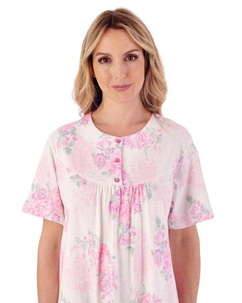 Slenderella Womens 38" Large Floral Short Sleeve Cotton Nightie