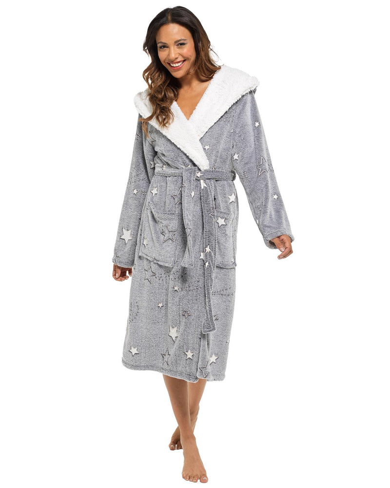 Womens Shooting Stars Sherpa Trim Dressing Gown