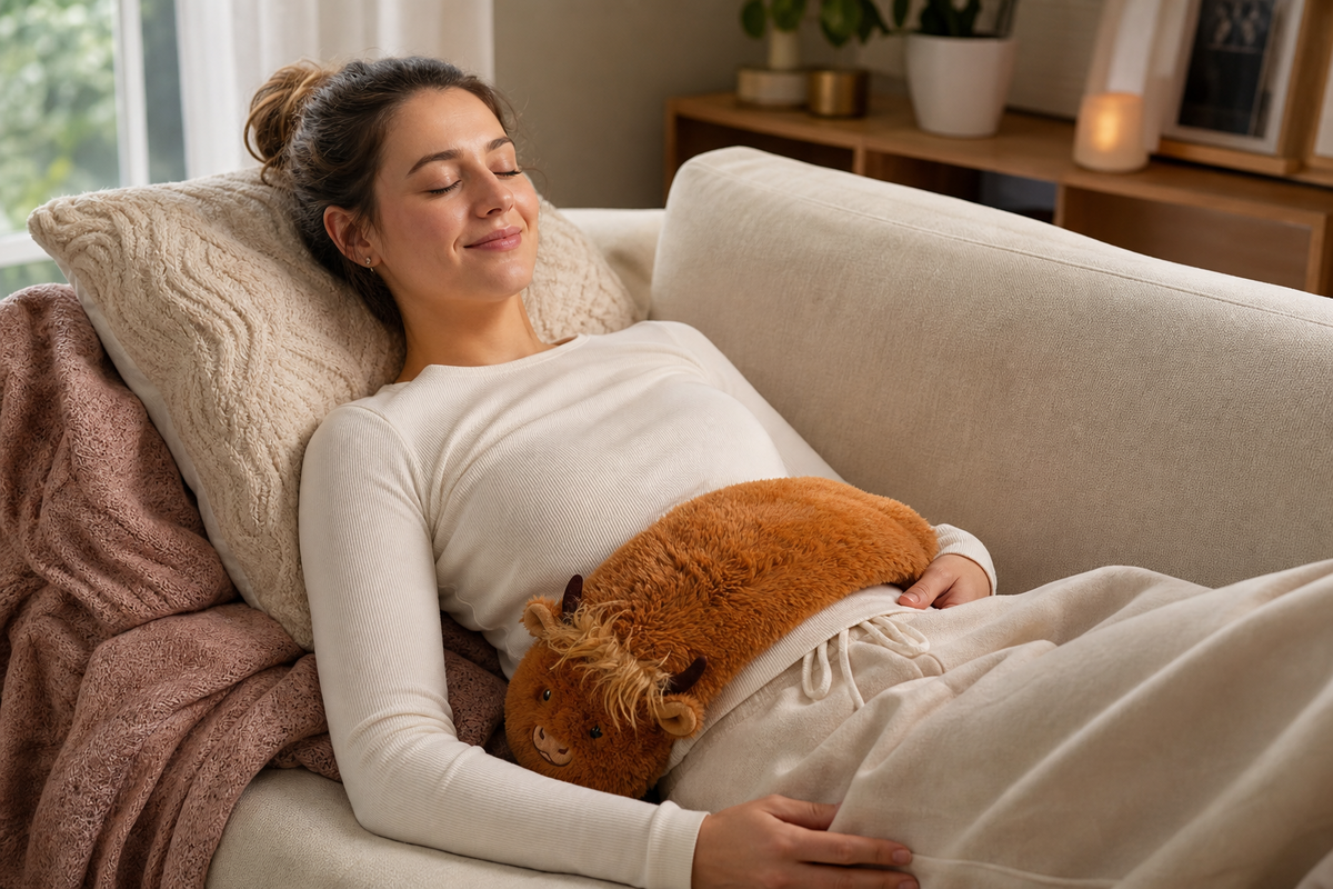 Highland Coo Cow Microwavable Plush Neck Warmer Lavender Heat Pad