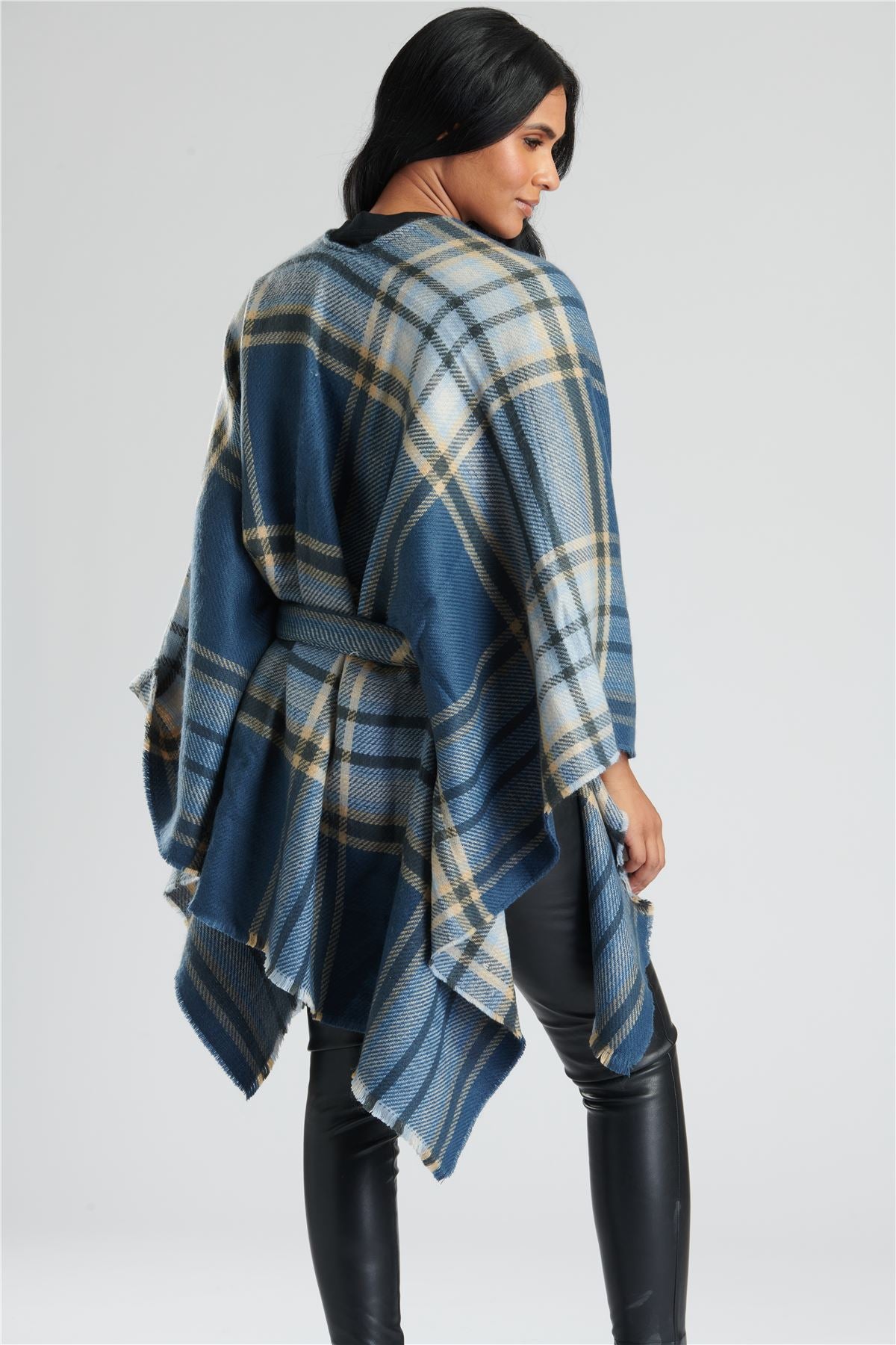 South Beach Womens Check Belted Waist Poncho