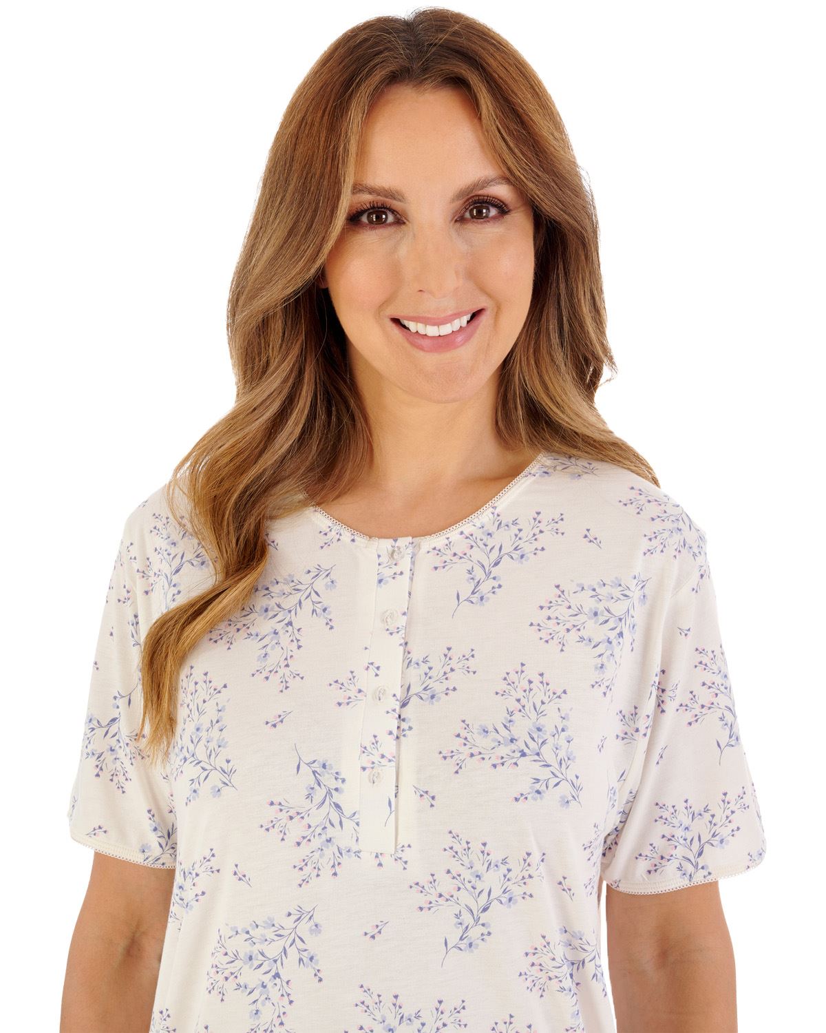 Slenderella Womens Bamboo Cotton Floral 42" Short Sleeve Nightdress