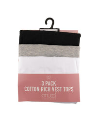 Anucci Womens 3 Pack Cotton Rich Vest Tops