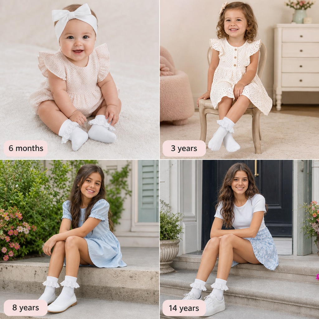 6 Pairs Girls Frilly Lace Ankle Socks