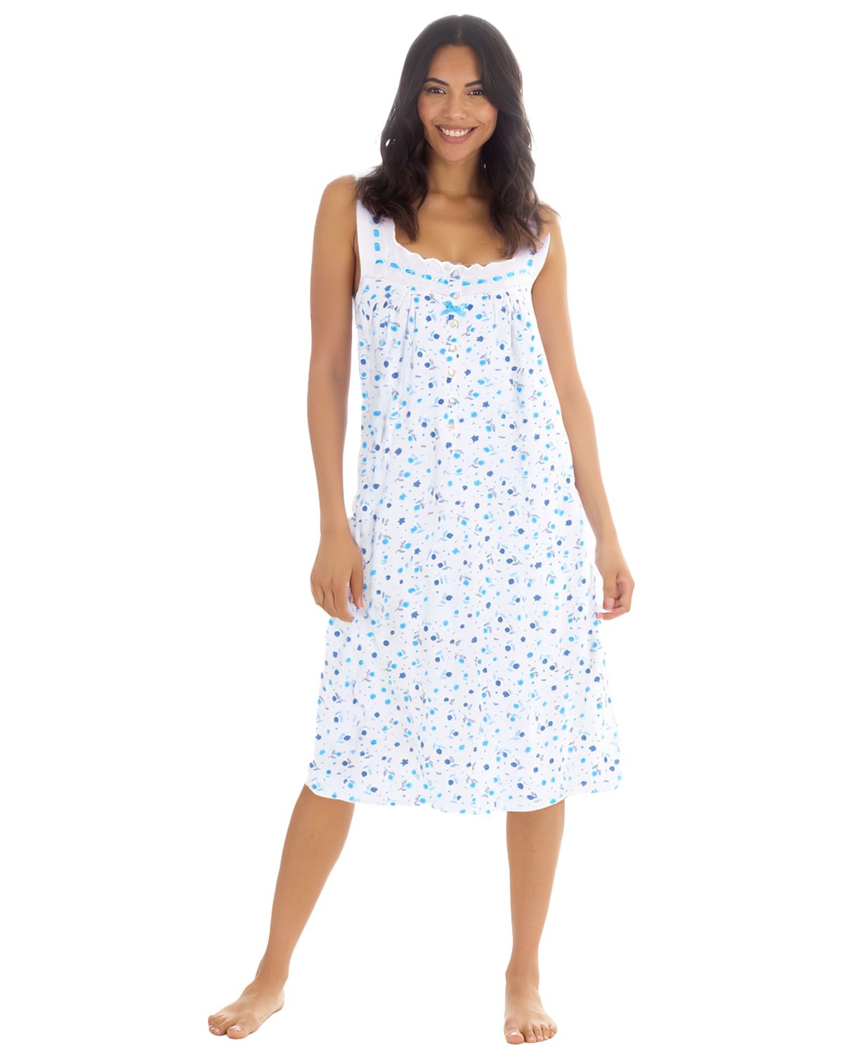 Cottonique Womens Sleeveless Cotton Floral Nightie