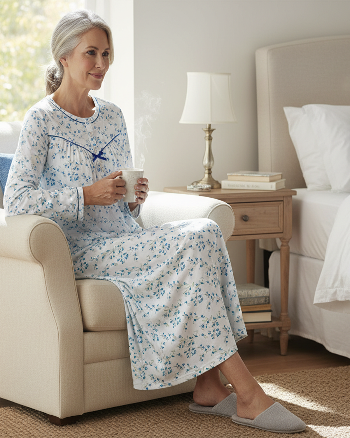 La Marquise Womens 'Moonlit Tulip' 50" Long Sleeve Jersey Nightie
