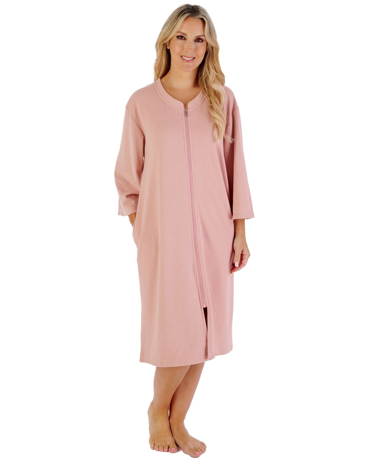 Slenderella Womens Rib Pattern 42" Zip Housecoat
