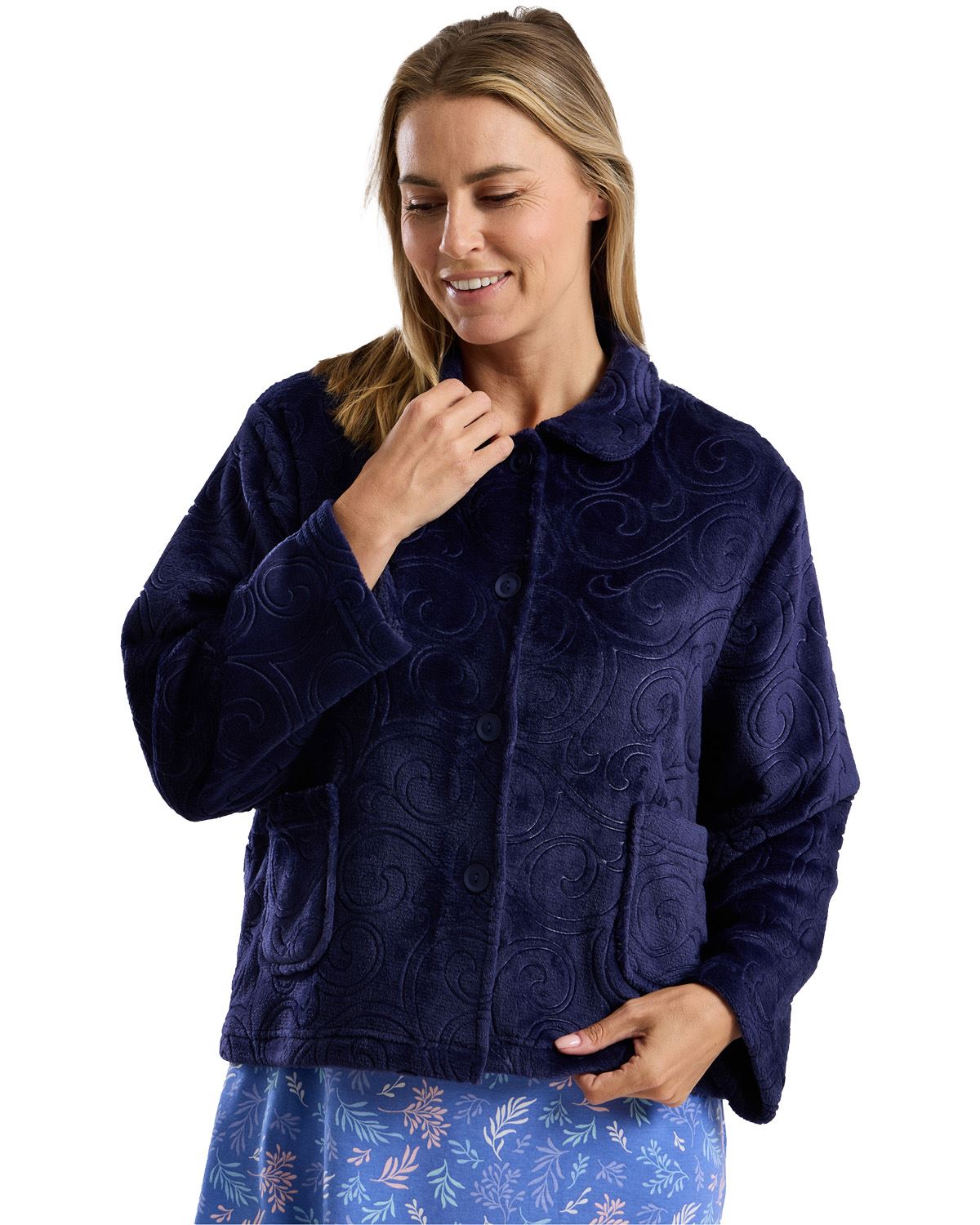 Marlon Womens Swirl Fleece Button Bedjacket