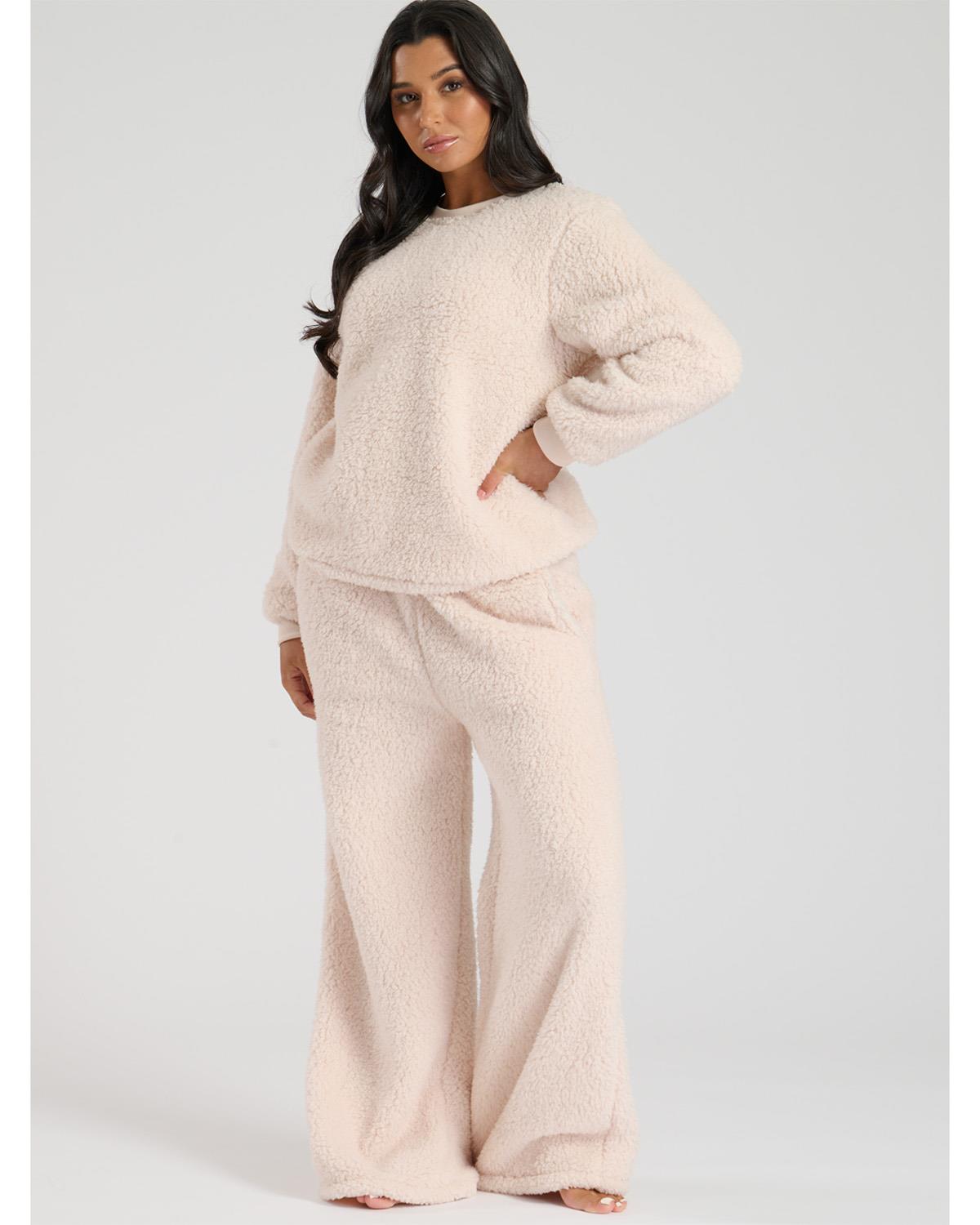 Loungeable Womens Borg Jumper & Wide Leg Lounge Set
