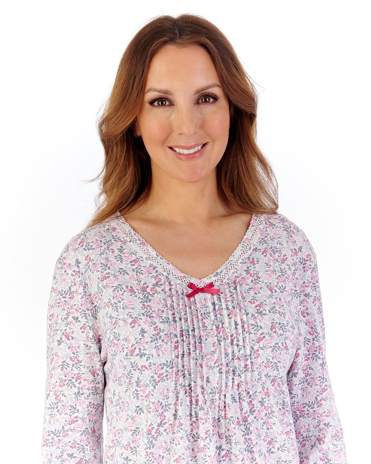 Slenderella Womens Multicoloured Floral 45" Long Sleeve Nightdress