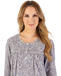 Slenderella Womens Indi Print 45" Long Sleeve Jersey Nightdress
