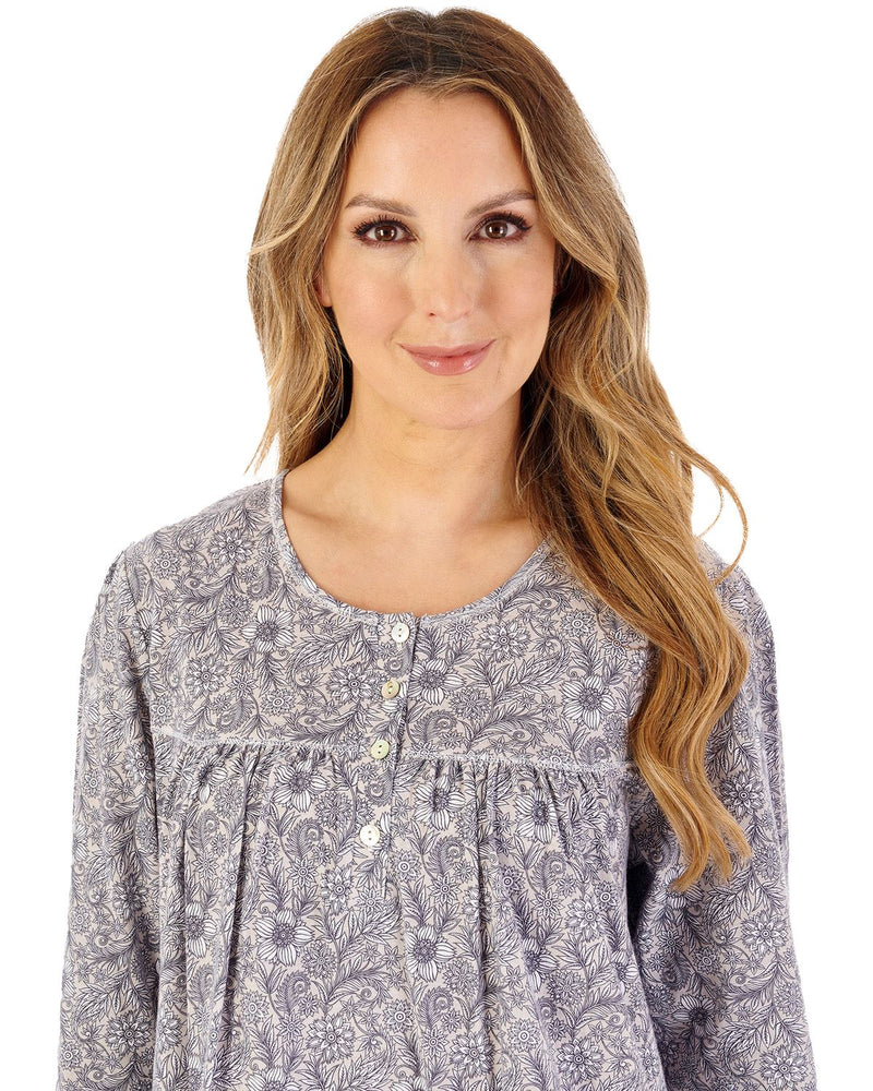 Slenderella Womens Indi Print 45" Long Sleeve Jersey Nightdress