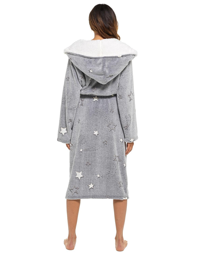 Womens Shooting Stars Sherpa Trim Dressing Gown