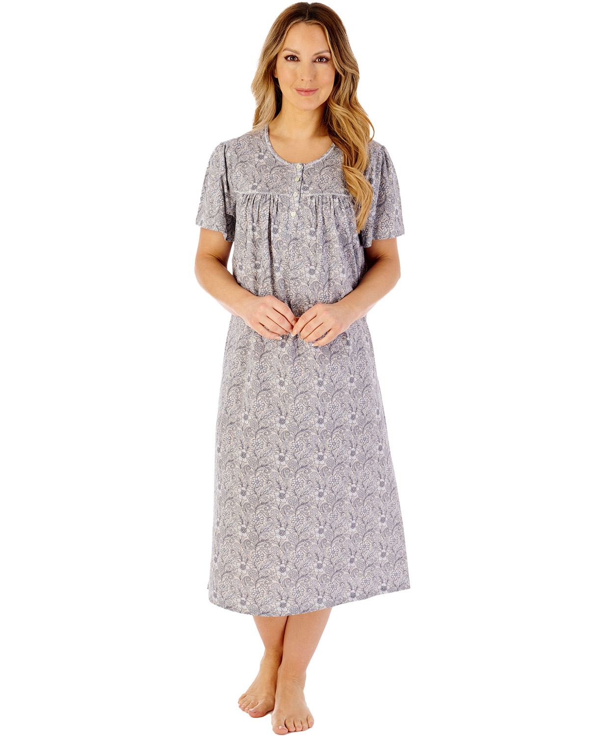 Slenderella Womens Indi Print 45" Short Sleeve Jersey Nightdress