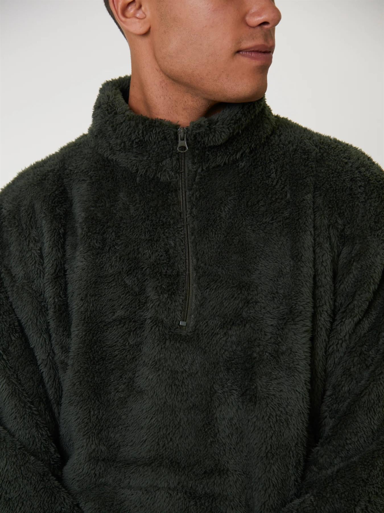 Loungeable Mens Sherpa Fleece 1/4 Zip Lounge Jumper