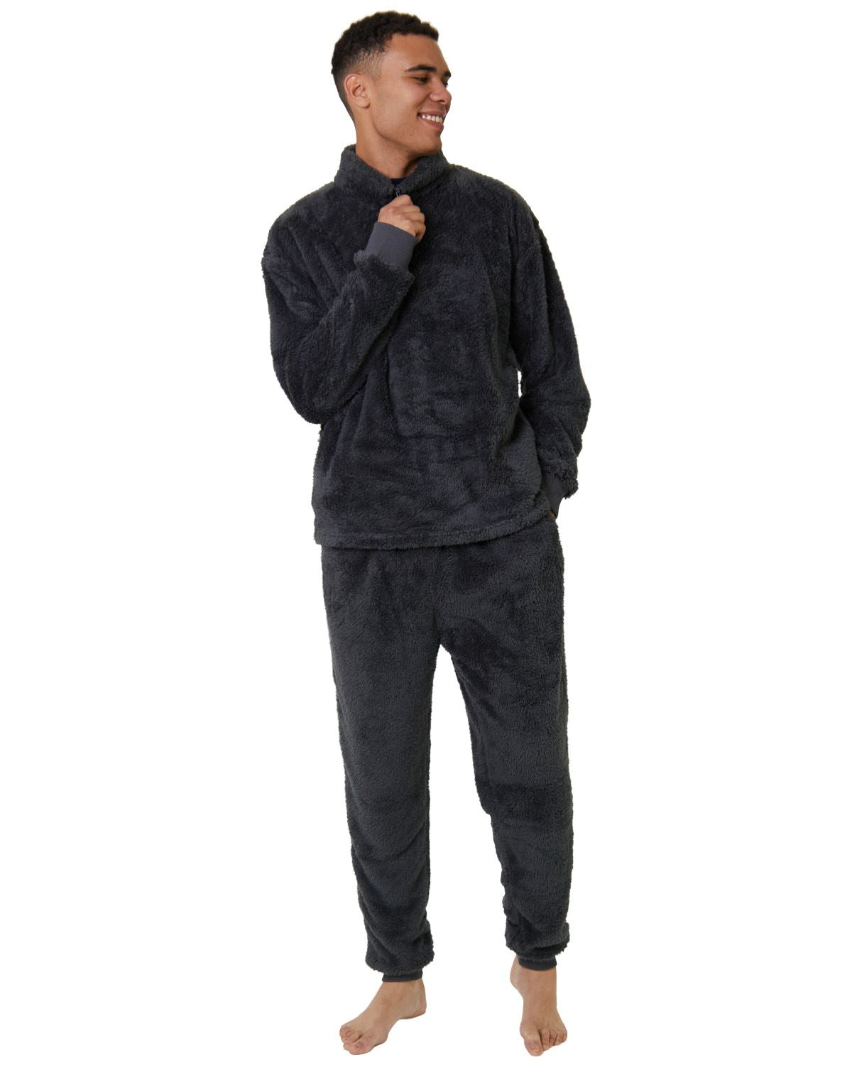 Loungeable Mens Sherpa Fleece 1/4 Zip Lounge Jumper