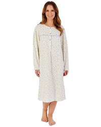 Slenderella Womens Leaf Print Flannel Cotton 43" Long Sleeve Nightdress